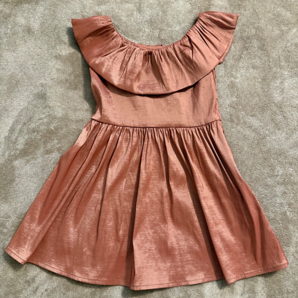 GB Girls Rose Gold Metallic Ruffle Off Shoulder Party Dress 3T